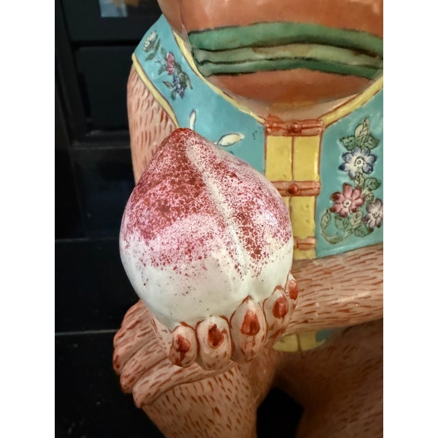 Chinese Large Antique Chinese Famille Rose Porcelain Monkey Figurine With Peach, 16″ For Sale - Image 3 of 6