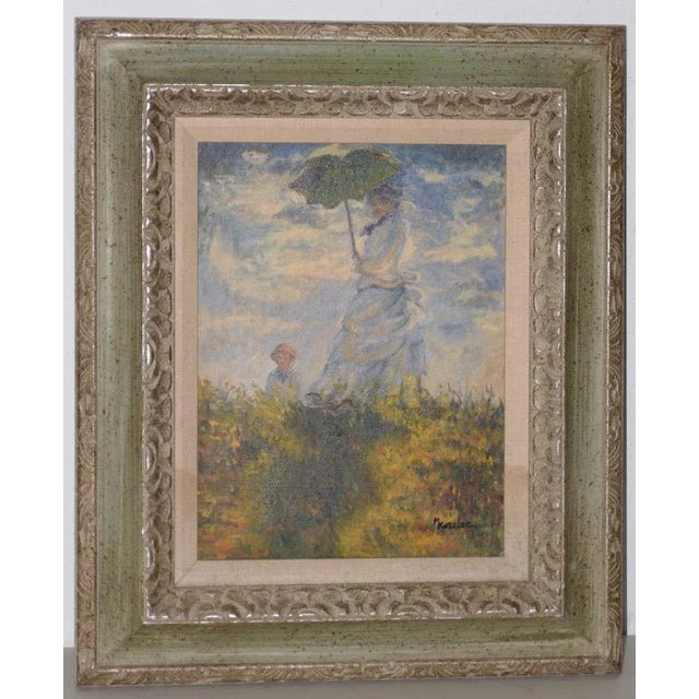 Green Woman With a Parasol - Madame Monet and Her Son Oil Painting C.1978 For Sale - Image 8 of 8