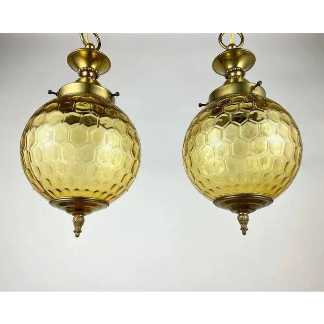 Vintage Ceiling Lamp in Gilt Brass and Textured Glass, Belgium, 1980s For Sale - Image 4 of 7