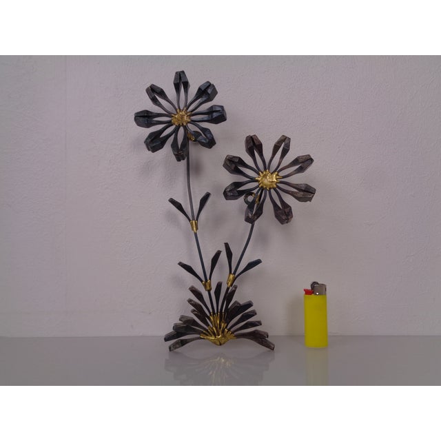 Mid-Century Modern Swedish Brutalist Iron and Gold Flower Wall Sculpture, 1960s For Sale - Image 3 of 18
