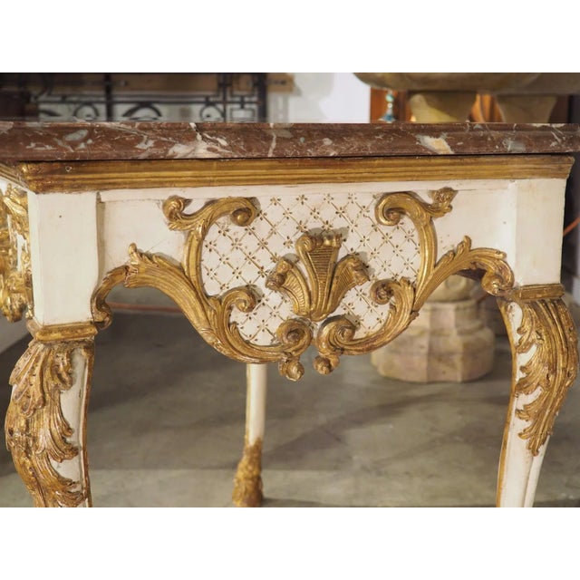 Early 18th Century Painted Italian Console Table With Rouge Royal Marble Top For Sale - Image 10 of 13