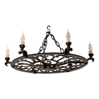 Large Circular Wrought Iron Chandelier, France, 1940 For Sale