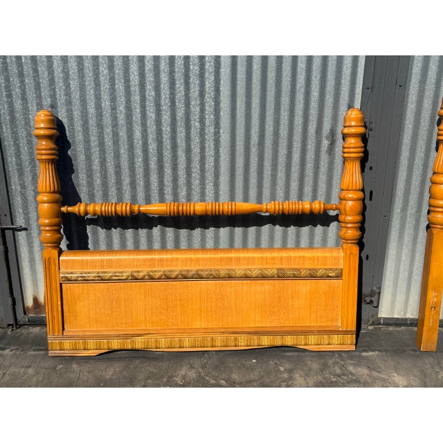 Art Deco 1930s Vintage Full Size Art Deco Wooden Headboard and Footboard For Sale - Image 3 of 9
