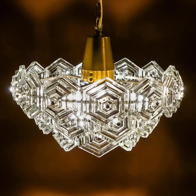 Mid-Century German Chandelier with Hexagonal Glass Prisms by Veb Ebersbach, 1960s For Sale - Image 6 of 9