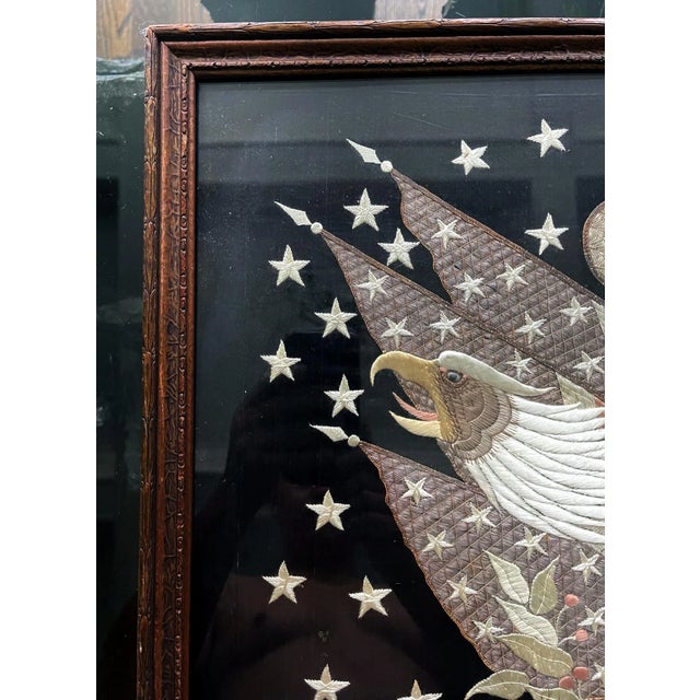 Antique Japanese Export Silk Embroidery Panel of American Union For Sale - Image 12 of 13
