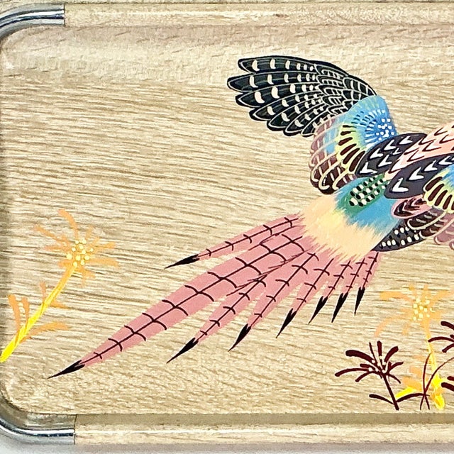 Wood 1960s Vintage Rustic Farmhouse Boho Chic Large Cerused Oak Pheasant Tray, Small, Thanksgiving For Sale - Image 7 of 10