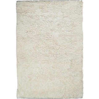 Scandinavian Rya Rug in Natural White Wool, 1970s For Sale