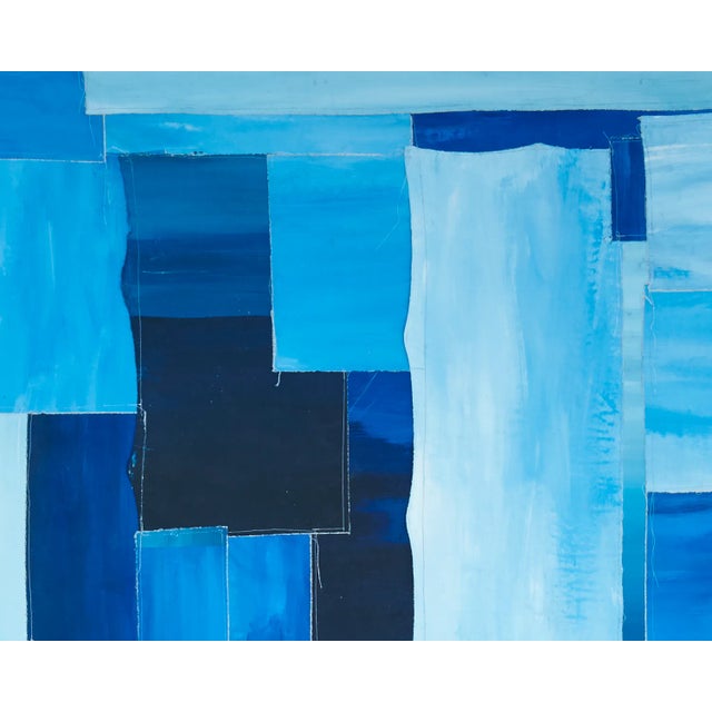 Abstract "Reconfiguring Gradients" Large Blue Minimal Monochrome Painting by Simon Findlay For Sale - Image 3 of 10