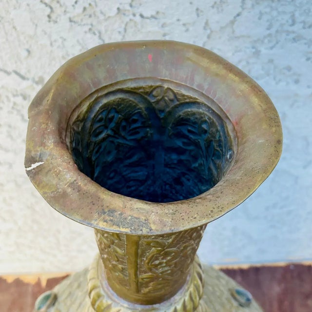 Early 20th Century Middle Eastern Brass Vessel With Inlaid Stones For Sale In Los Angeles - Image 6 of 12
