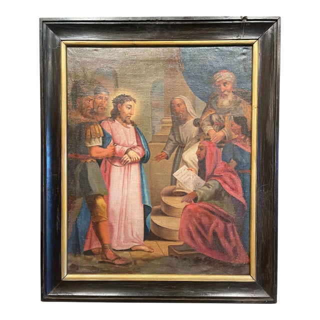 18th Century French Oil on Canvas Painting "First Station of the Cross" For Sale