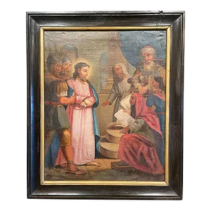 18th Century French Oil on Canvas Painting "First Station of the Cross"