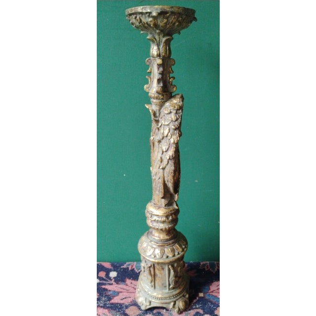 Early 20th Century Large Gilded Angel Motif Candlestick Holder For Sale - Image 4 of 8