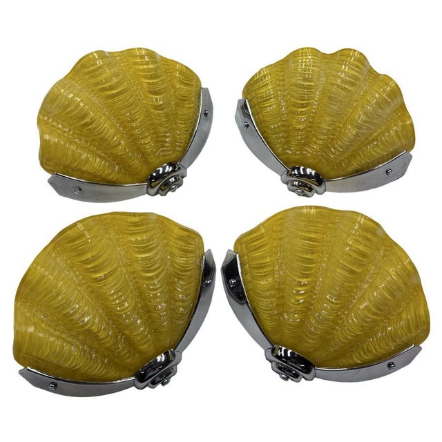 Art Deco Chrome Shell Wall Lights in Daffodil Yellow, 1930s, Set of 4 For Sale - Image 12 of 12