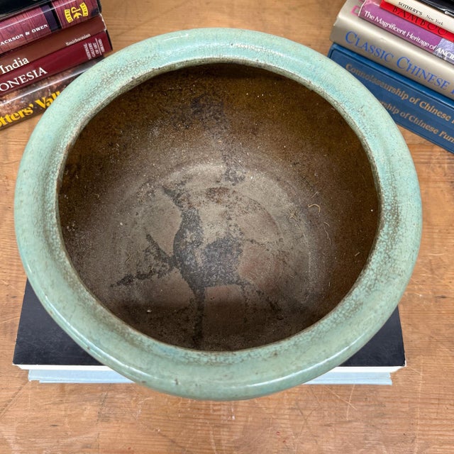 Small Green Rounded Ceramic Garden Planter For Sale - Image 4 of 8