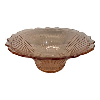 C. 1930s Antique Anchor Hocking Pink Depression Glass Deep Scalloped Fruit or Serving Bowl in the Mayfair (Open Rose) Pattern For Sale