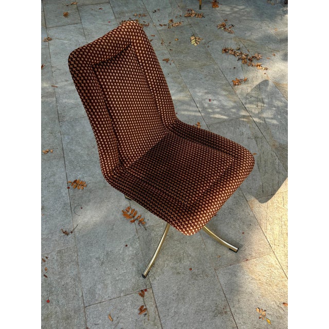 Swivel chairs, upholstered in beautiful velour fabric, Italy, 1970s. The chairs have brass legs. Perfect condition.