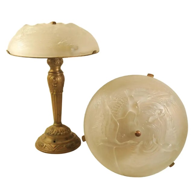 French Art Deco Frosted Glass and Brass Table Lamps, 1970s, Set of 2 For Sale - Image 10 of 14