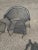 Metal Vintage Wrought Iron Garden and Patio Furniture Four Piece Set Featuring Barrel Back Chairs and Bench With End Table For Sale - Image 7 of 10