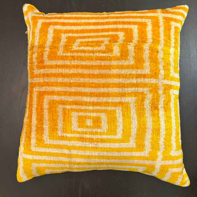 Textile Woven Chevron Pattern Ikat and Velvet Pillow For Sale - Image 7 of 9