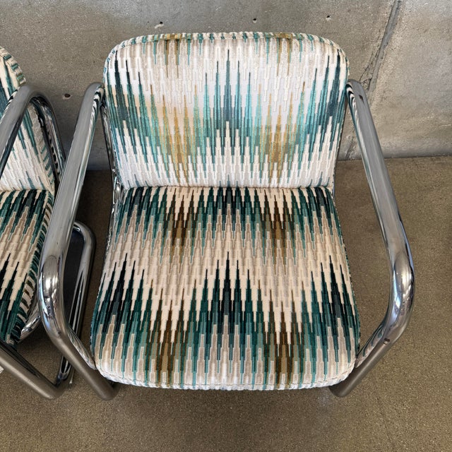 1970s Vintage Chrome Tubular Cantilever Lounge Chairs Attributed to Kinetics - Pair For Sale - Image 12 of 12