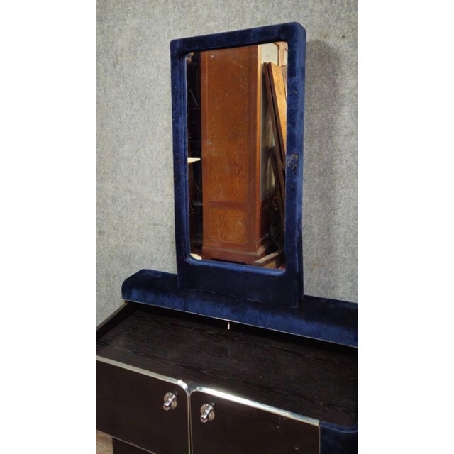 Art Deco Dressing Table with Mirror Blue Velvet, 1930s For Sale - Image 3 of 9