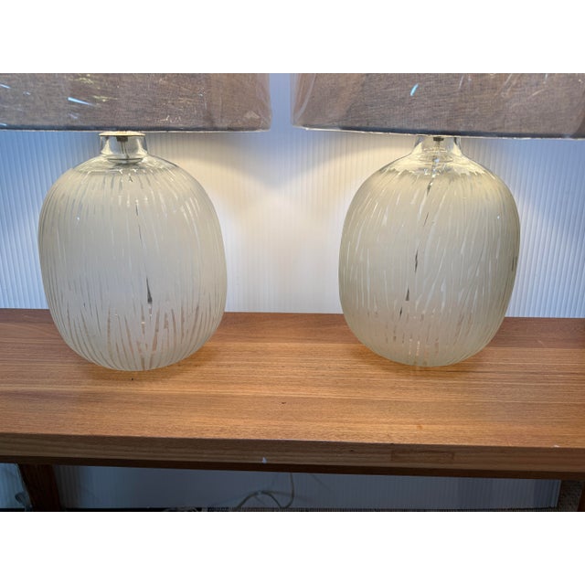 Etched Glass Table Lamps, Pair For Sale - Image 4 of 12