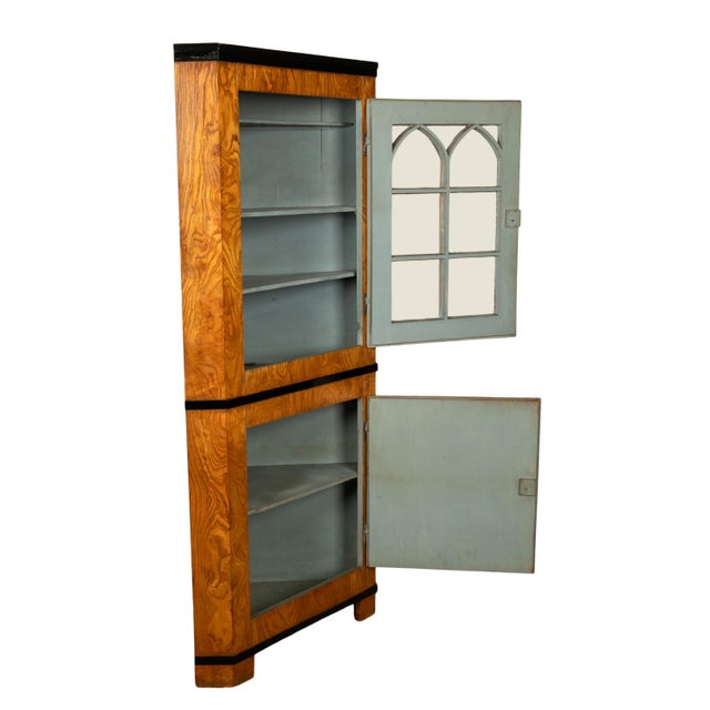 Antique Austrian Figured Ash & Ebony Biedermeier Standing Corner Cabinet 1830 For Sale - Image 4 of 12