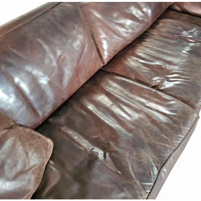 Large Loose Cover Brown Leather Lounge Sofa, 1970s For Sale - Image 11 of 18
