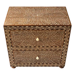 Vintage Wood Inlay 2-Drawer Nightstand / Dresser For Sale