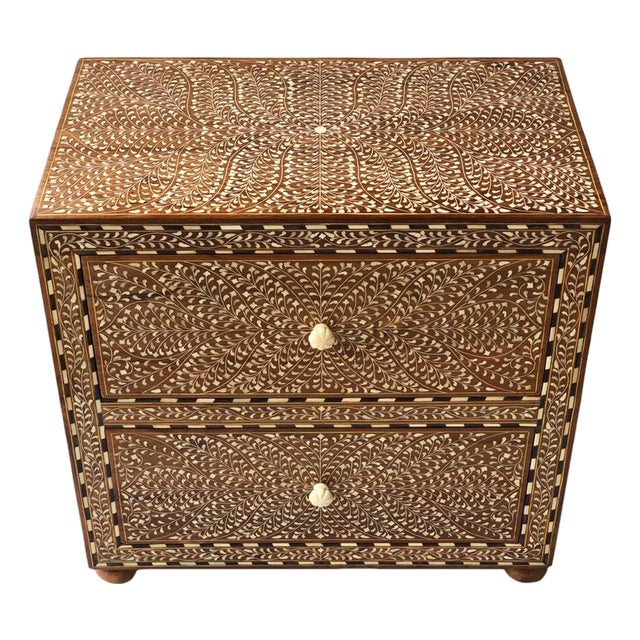 Vintage Wood Inlay 2-Drawer Nightstand / Dresser For Sale