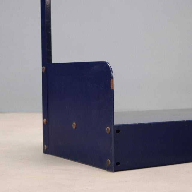 Vintage Italian Bookcase in Blue Enamelled Metal, 1970s For Sale - Image 4 of 9