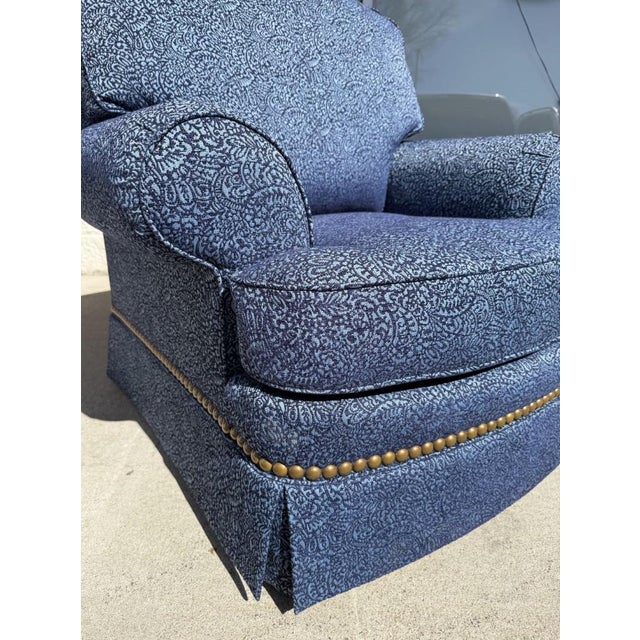 Late 20th Century Custom Upholstered Blue Club Chair For Sale - Image 9 of 9