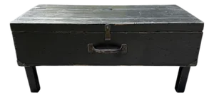Rustic Black Painted Wood Tool Storage Bench Coffee Table