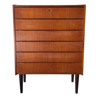 Teak Tallboy Dresser With 6 Drawers Danish Mid-Century Modern 1960s For Sale