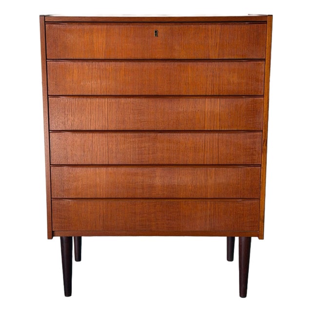 Teak Tallboy Dresser With 6 Drawers Danish Mid-Century Modern 1960s For Sale