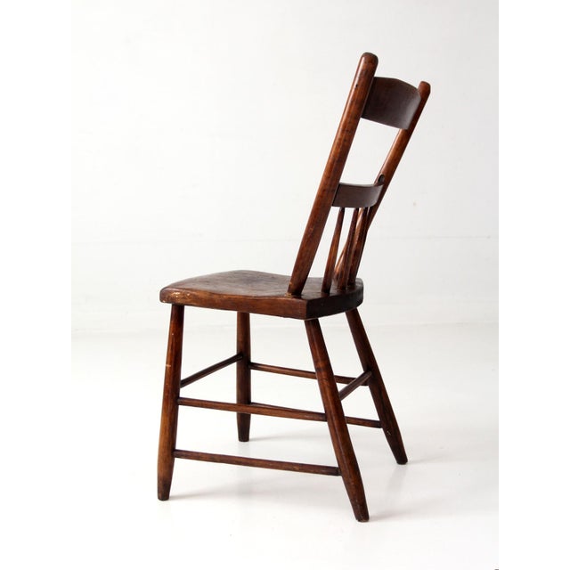 Antique Plank Seat Spindle Back Side Chair For Sale - Image 9 of 14