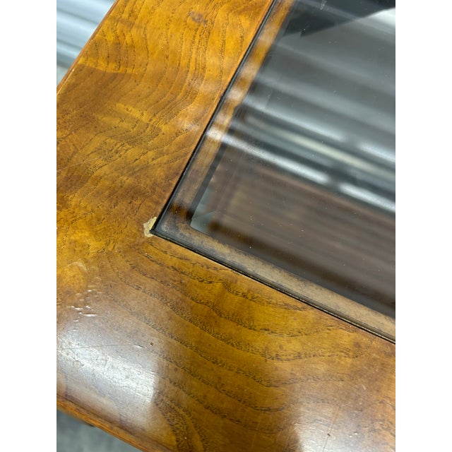 Vintage Mid 20th Century Ming Style Burl Wood Console Sofa Table With Glass Panels For Sale - Image 10 of 11