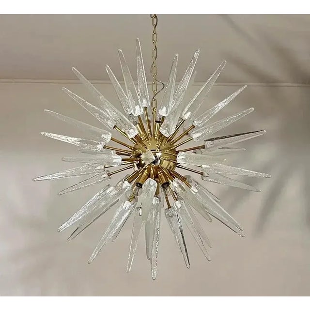 Mid-Century Modern Italian 51-Tip Murano Glass Sputnik Chandelier, Clear Transparent For Sale - Image 3 of 12