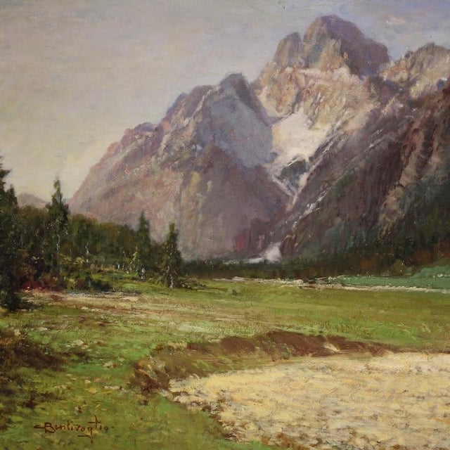 C. Bentivoglio, Mountain View of the Croda Rossa D'ampezzo, 1920, Oil on Board For Sale - Image 4 of 13