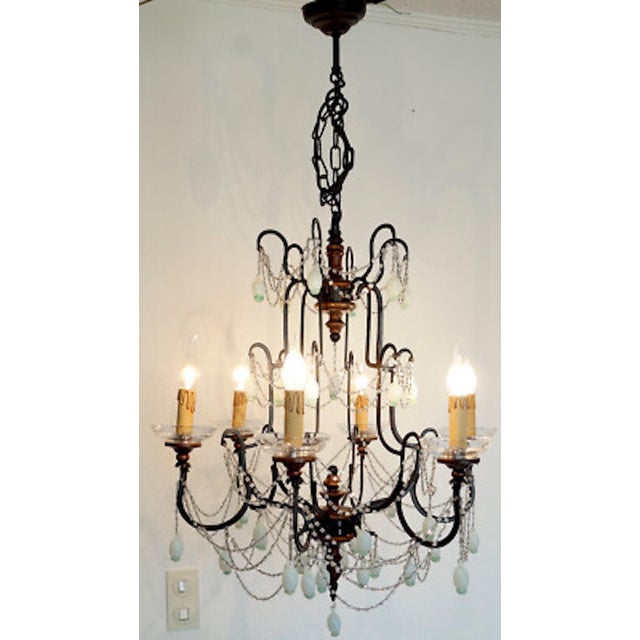 Metal Metal, Wood and Murano Glass Fruit 6-Light Chandelier, 1920s For Sale - Image 7 of 12