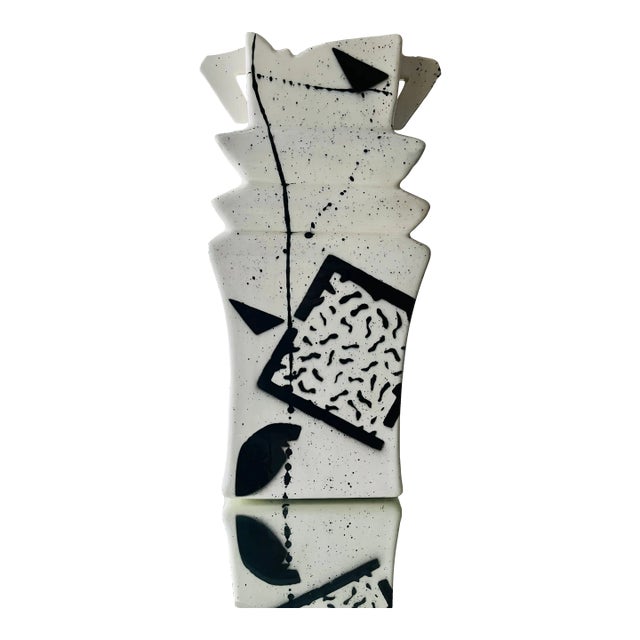 1980s Memphis Black and White Pottery Vase by Rosalyn Tyge For Sale