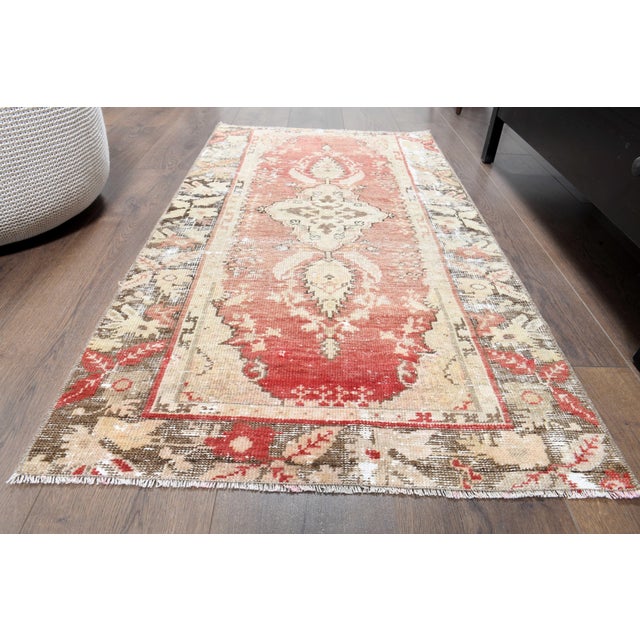 1970s Vintage Handmade Wool Cotton Red Area Rug For Sale - Image 10 of 11