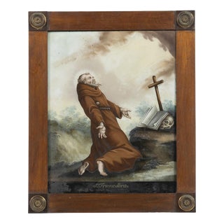 Saint Francis of Assisi, 18th Century, Painting on Glass For Sale