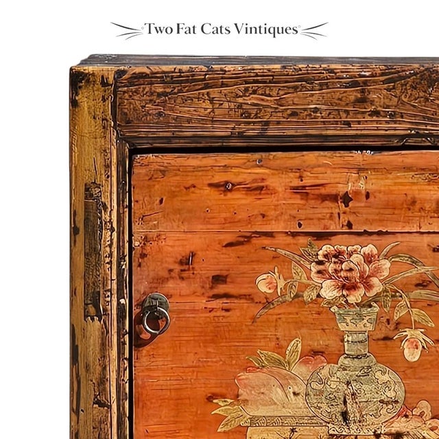 Early 20th Century Early 20th Century Hand-Painted Mongolian Elmwood Chinese Chest Cabinet For Sale - Image 5 of 16