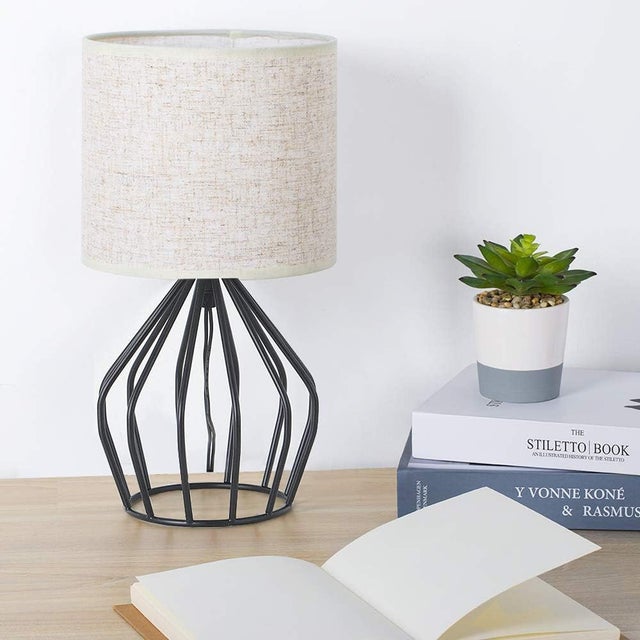 Modern Black Bedside Table Lamp With Linen Shade For Sale - Image 6 of 8