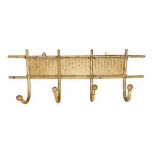1970s Boho Wall Hanging Rattan Coat Rack