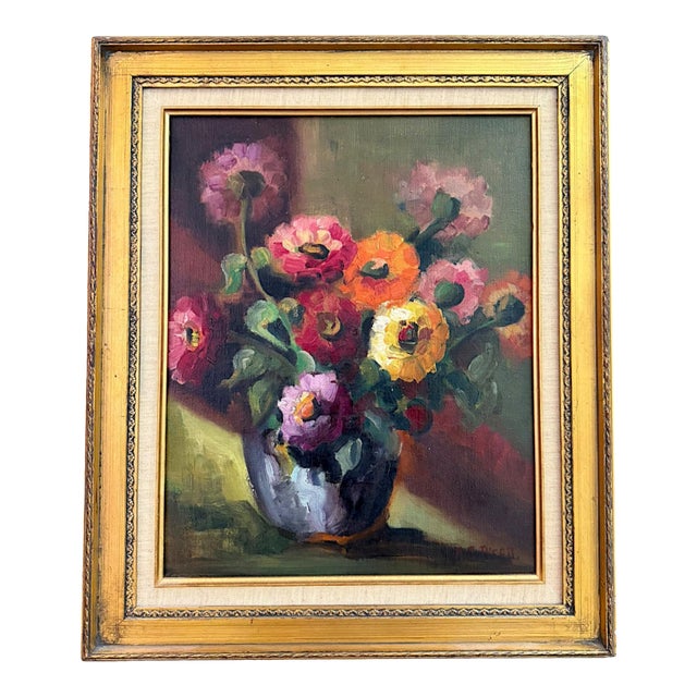 Vintage Floral Still Life Painting Oil on Canvas - Signed For Sale