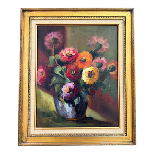 Vintage Floral Still Life Painting Oil on Canvas - Signed