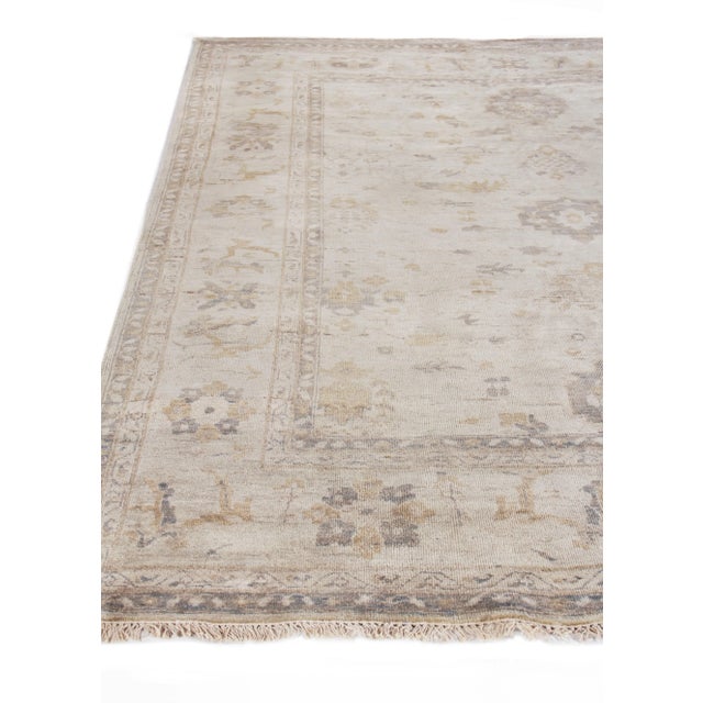 Oushak Hand-Knotted Wool Ivory Rug - 12'x15' For Sale - Image 4 of 8