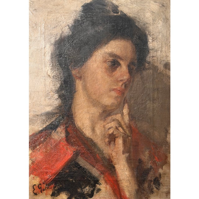Emilio Gola, Portrait of a Woman, 1800s, Oil on Canvas For Sale - Image 6 of 6